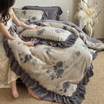 Bedding Set Microfleece Floral Velour 4-Piece Set