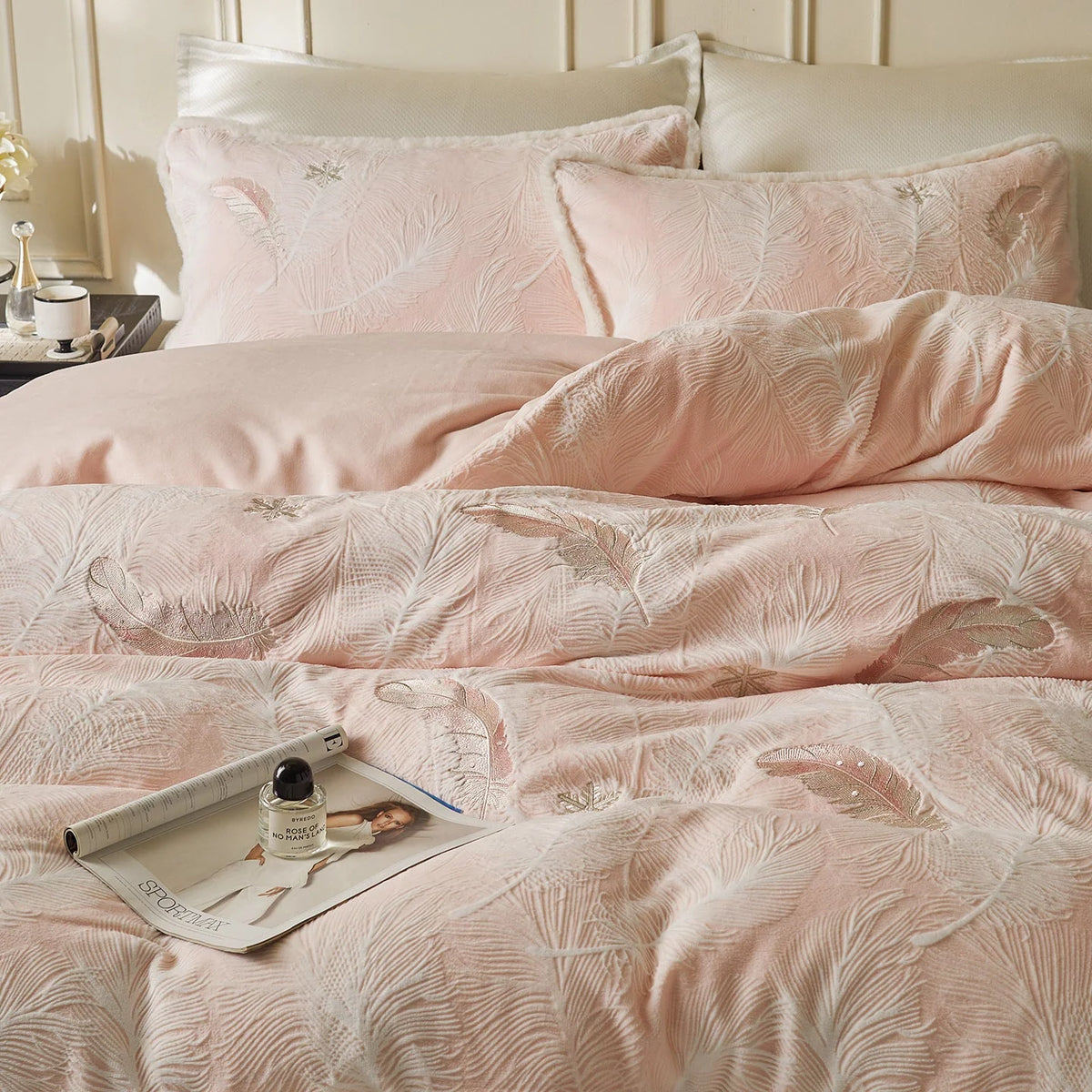 Bedding Set Milk Fiber Floral Embroidery Breathable Warmth