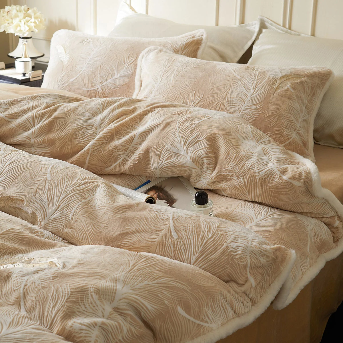 Bedding Set Milk Fiber Floral Embroidery Breathable Warmth