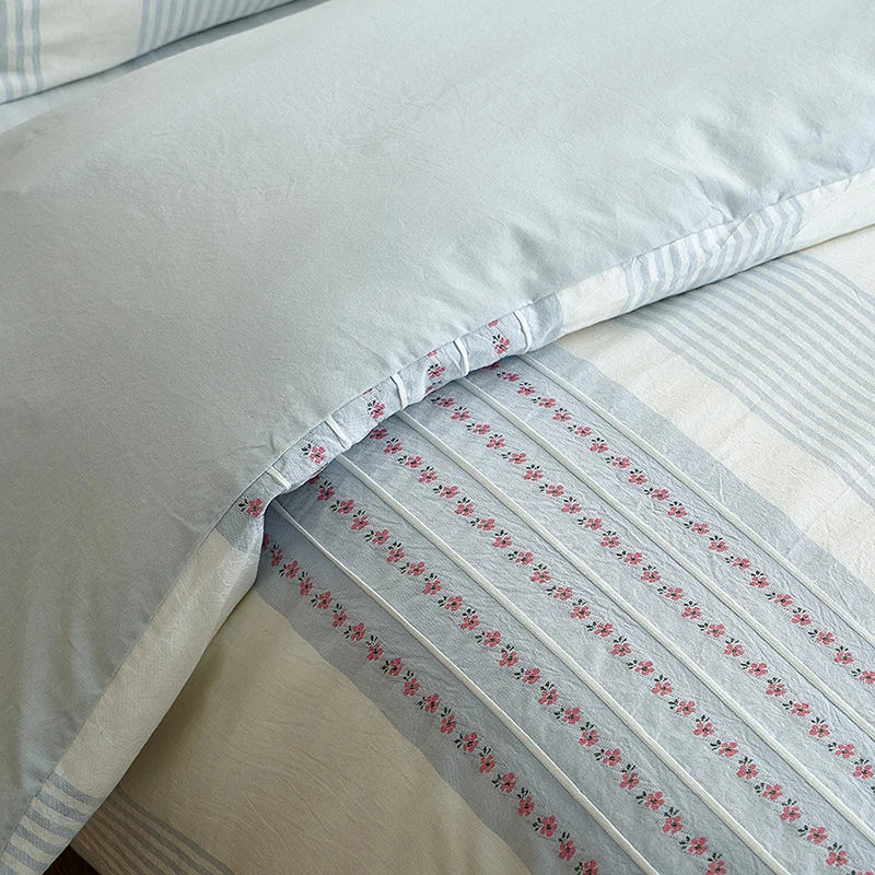 Bedding Set Percale Cotton Embroidered Floral 4-Piece