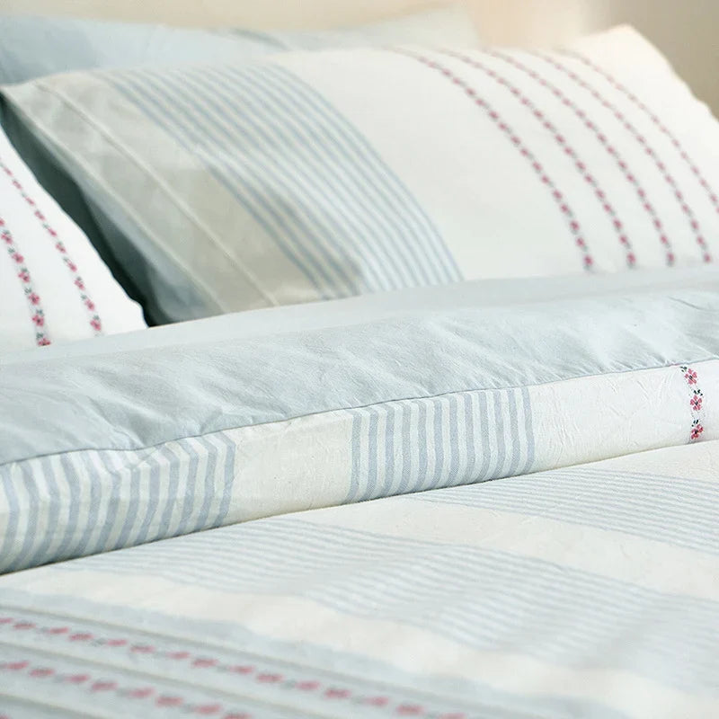 Bedding Set Percale Cotton Embroidered Floral 4-Piece