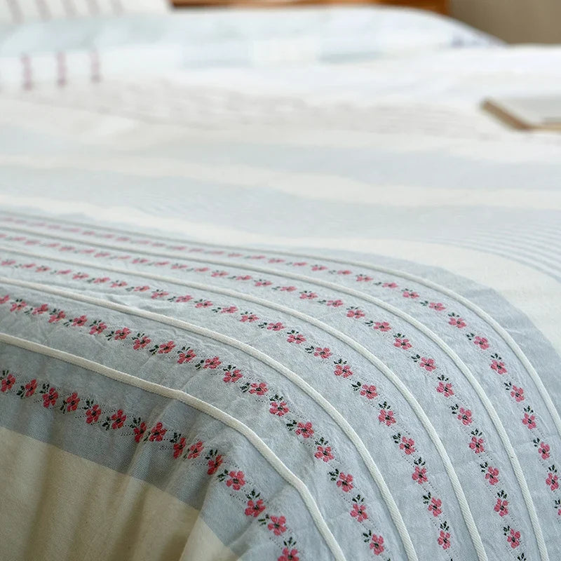 Bedding Set Percale Cotton Embroidered Floral 4-Piece