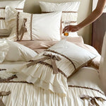 Bedding Set Pleated Ruffles & Bow Accents Cotton Blend