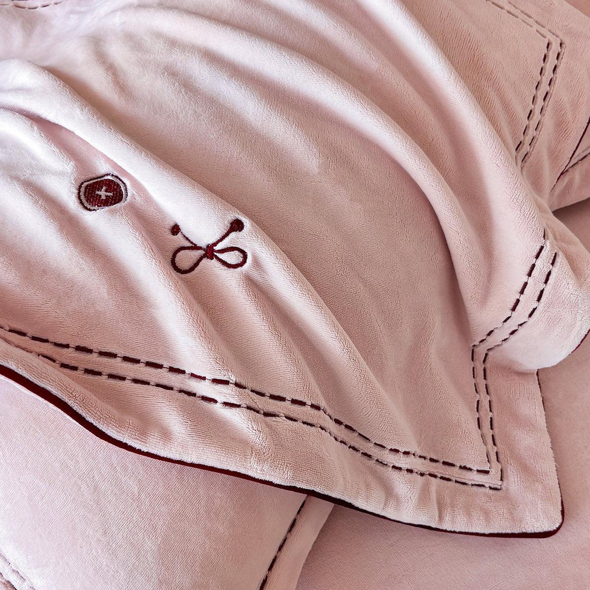 Bedding Set Plush Microfiber Embroidered Button Detail