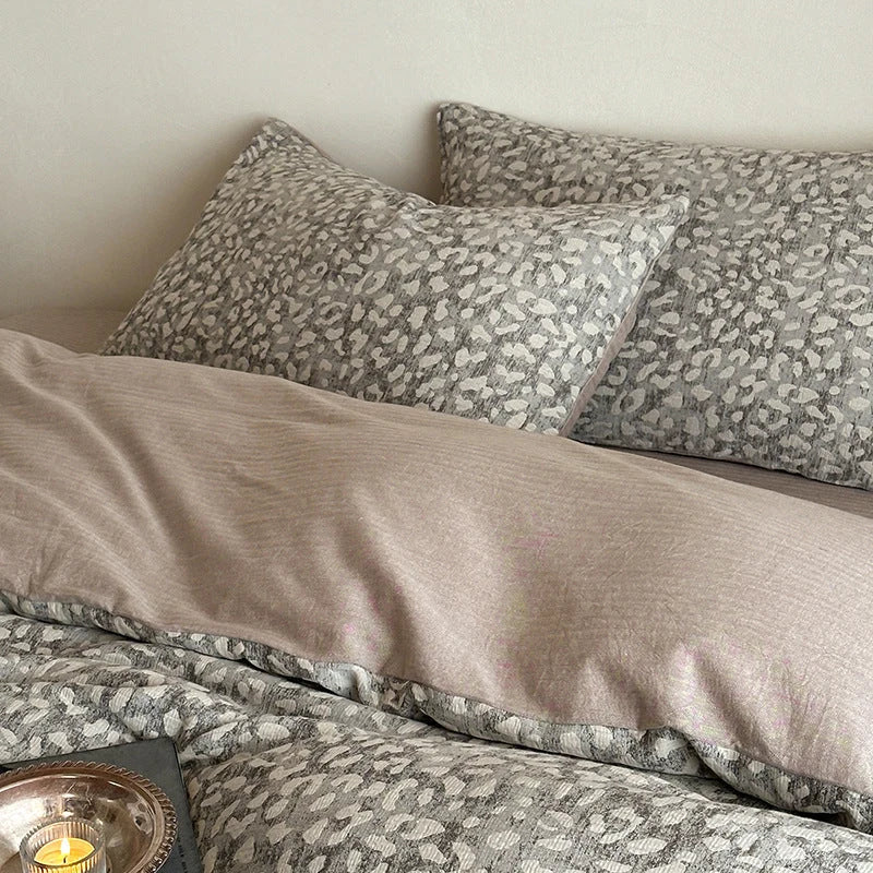 Bedding Set Pre-Washed Cotton-Linen Subtle Leopard Print