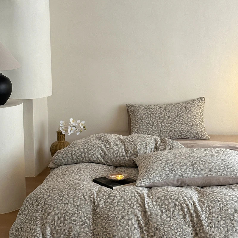 Bedding Set Pre-Washed Cotton-Linen Subtle Leopard Print