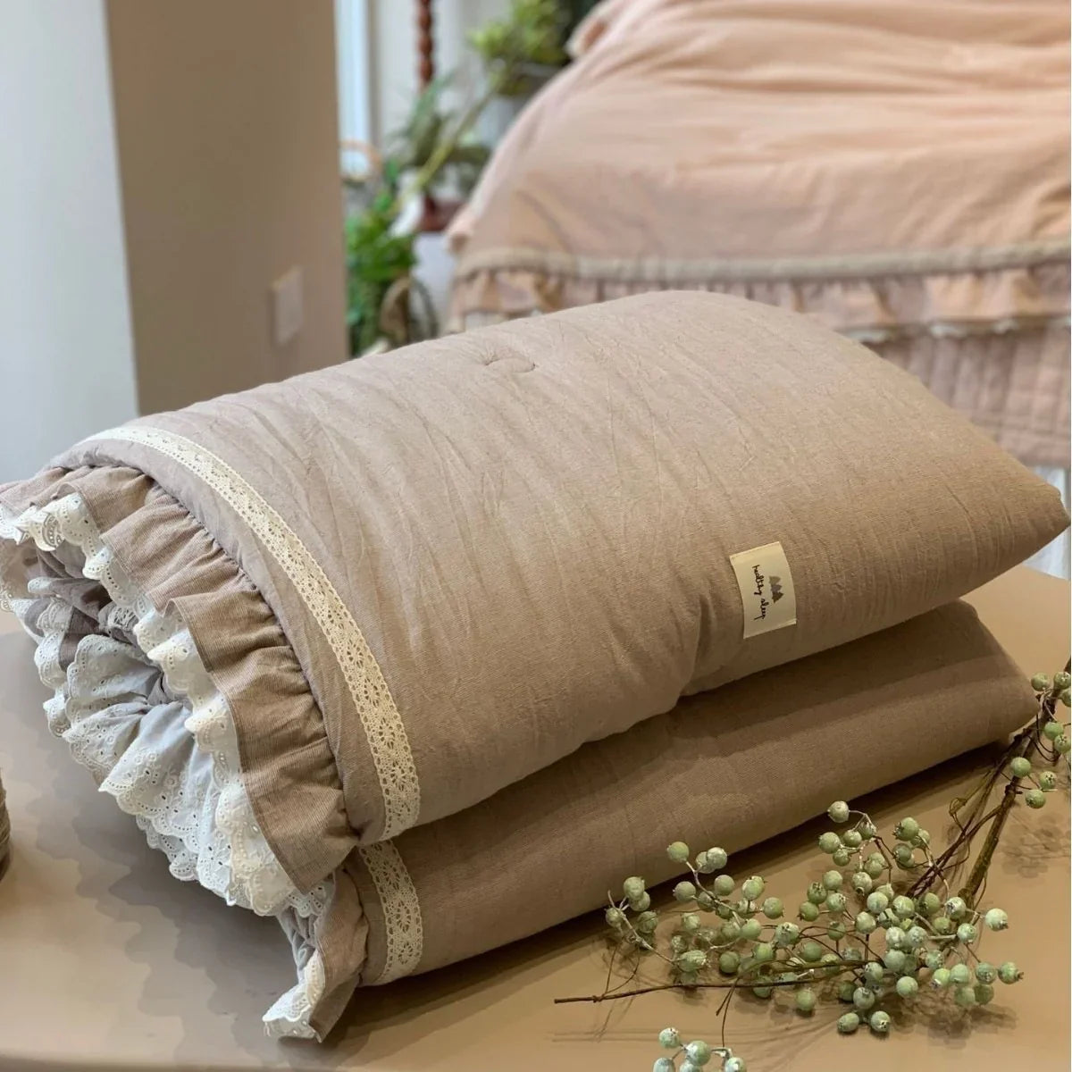 Bedding Set Quilted Breathable Cotton Lace Ruffles