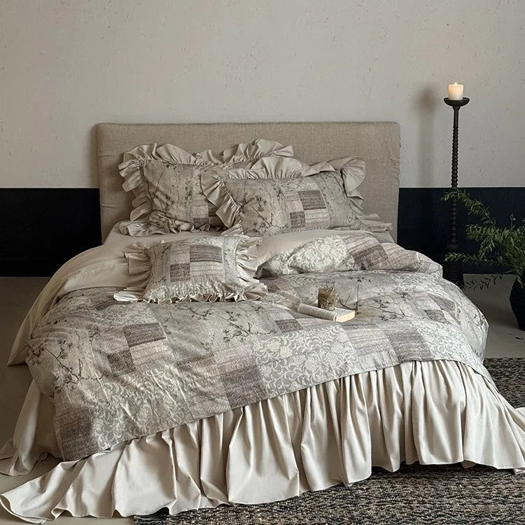 Bedding Set Quilted Patchwork Bedspread & Gathered Bedskirt