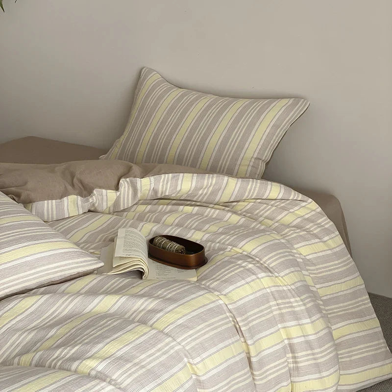 Bedding Set Reversible Cotton-Linen With Fitted Sheet