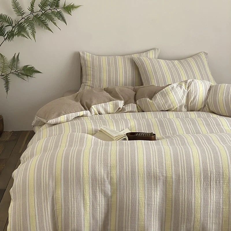 Bedding Set Reversible Cotton-Linen With Fitted Sheet