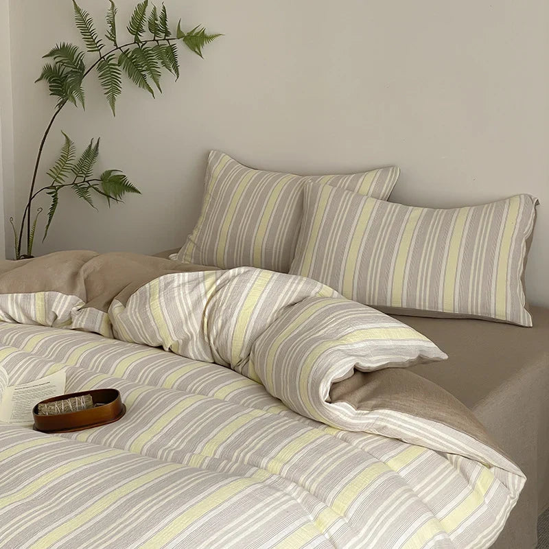 Bedding Set Reversible Cotton-Linen With Fitted Sheet