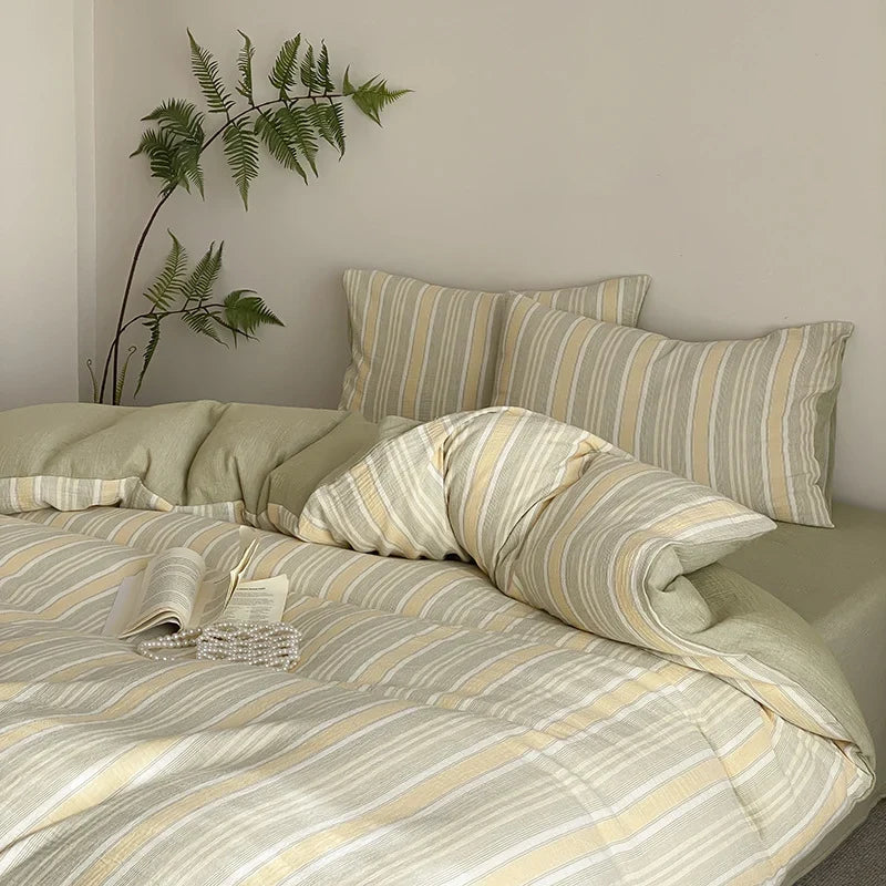 Bedding Set Reversible Cotton-Linen With Fitted Sheet