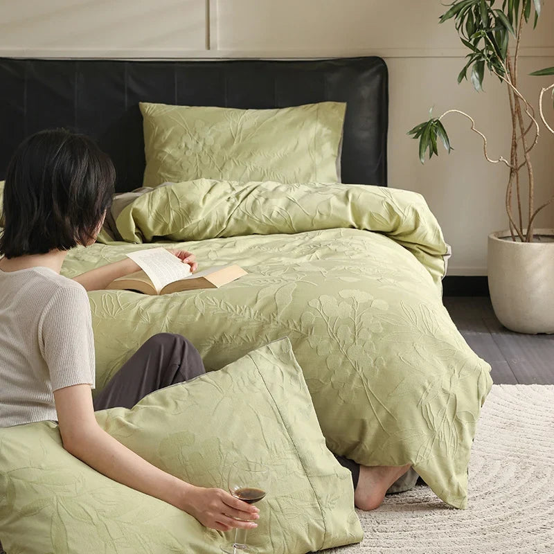 Bedding Set Reversible Cotton Satin & Floral Jacquard