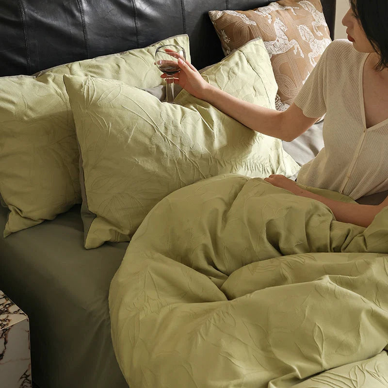 Bedding Set Reversible Cotton Satin Floral Jacquard