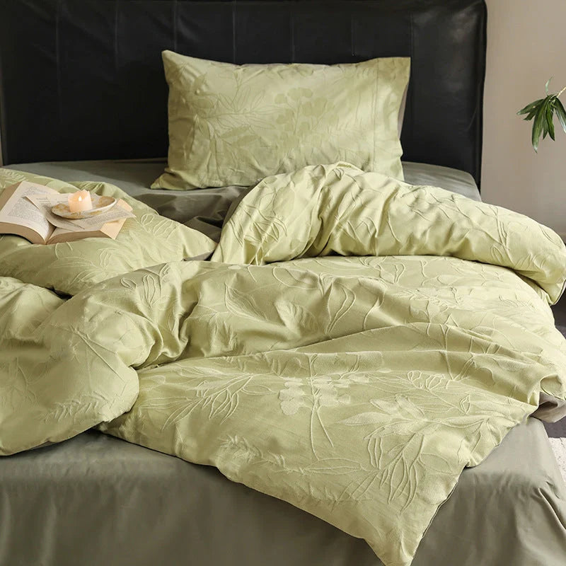 Bedding Set Reversible Cotton Satin Floral Jacquard