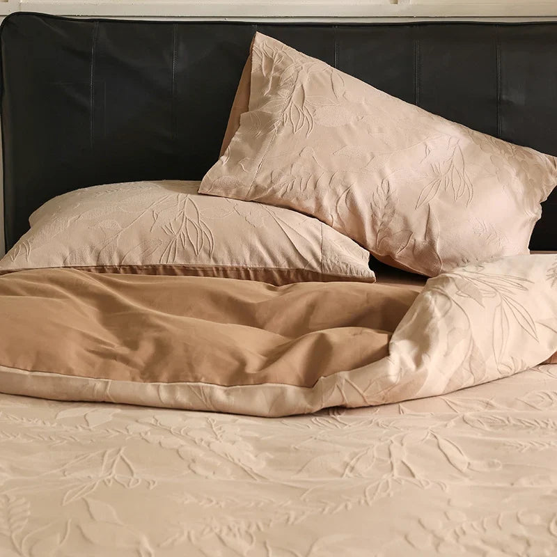 Bedding Set Reversible Cotton Satin & Floral Jacquard