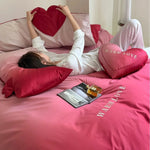 Bedding Set Reversible Cotton Satin Heart Appliqué 4-Piece
