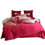 Bedding Set Reversible Cotton Satin Heart Appliqué 4-Piece