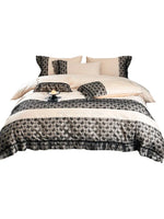 Bedding Set Reversible Cotton Satin Jacquard Borders & Ruffles