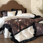 Bedding Set Reversible Cotton Satin Ruffle Trim Four-Piece