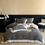 Bedding Set Reversible Floral Jacquard Lace Ruffle