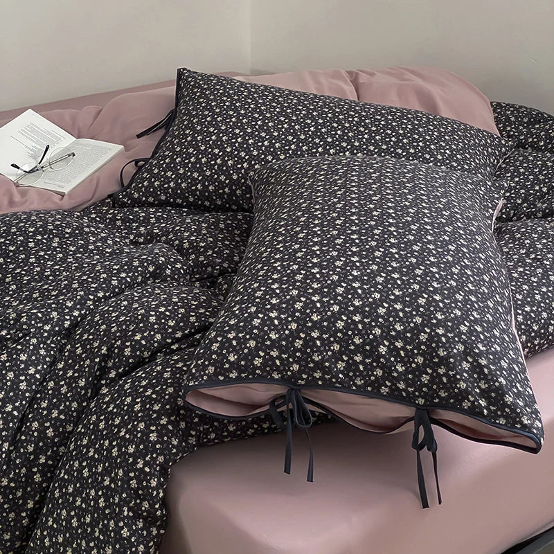 Bedding Set Reversible Floral & Solid Cotton Satin
