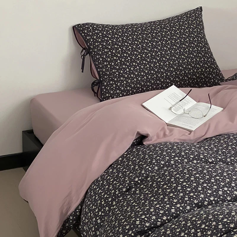 Bedding Set Reversible Floral & Solid Cotton Satin