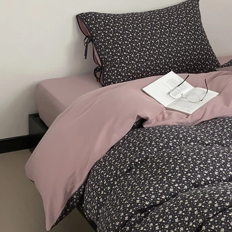 Bedding Set Reversible Floral & Solid Cotton Satin