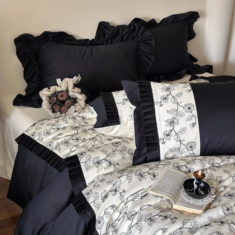Bedding Set Reversible Satin Botanical Cooling 4-Piece