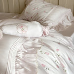Bedding Set Rose Embroidery & Double Ruffle 4-Piece