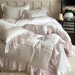 Bedding Set Rose Embroidery & Double Ruffle 4-Piece