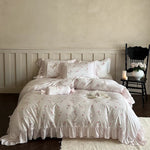 Bedding Set Rose Embroidery & Double Ruffle 4-Piece