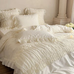 Bedding Set Ruffled Edges & Rose Appliqués Machine Washable