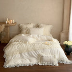Bedding Set Ruffled Edges & Rose Appliqués Machine Washable