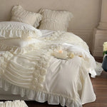 Bedding Set Ruffled Edges & Rose Appliqués Machine Washable
