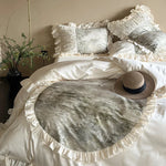 Bedding Set Ruffled Edges & Velvet Heart Satin-Look Machine Washable