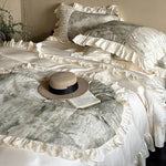 Bedding Set Ruffled Edges & Velvet Heart Satin-Look Machine Washable