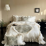 Bedding Set Ruffled Edges & Velvet Heart Satin-Look Machine Washable