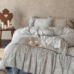 Bedding Set Ruffled Hem & Floral Breathable Cotton Blend