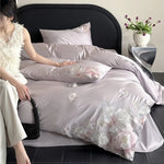 Bedding Set Satin Breathable Floral Relief Embroidery