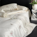 Bedding Set Satin Breathable Floral Relief Embroidery