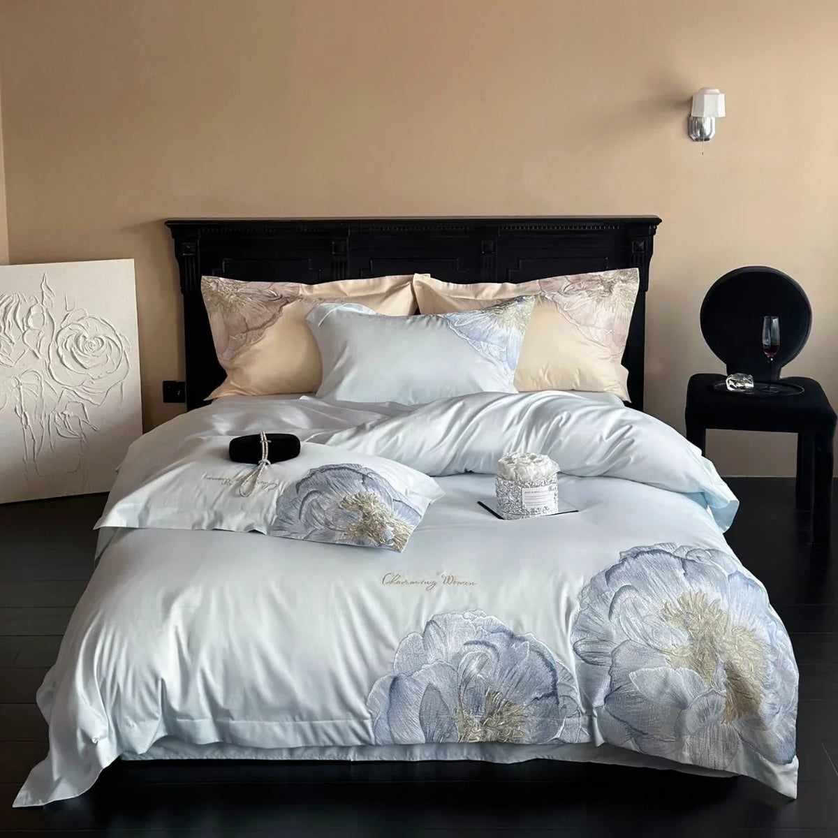 Bedding Set Satin Breathable Floral Relief Embroidery