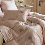 Bedding Set Satin Breathable Floral Relief Embroidery