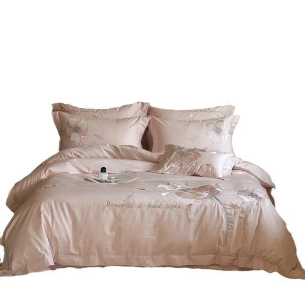 Bedding Set Satin Breathable Floral Relief Embroidery