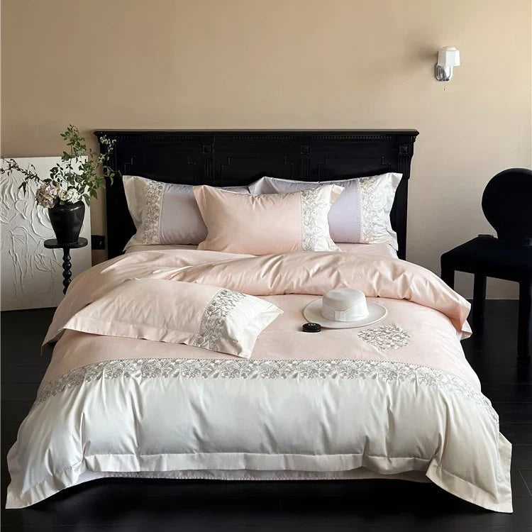 Bedding Set Satin Breathable Floral Relief Embroidery