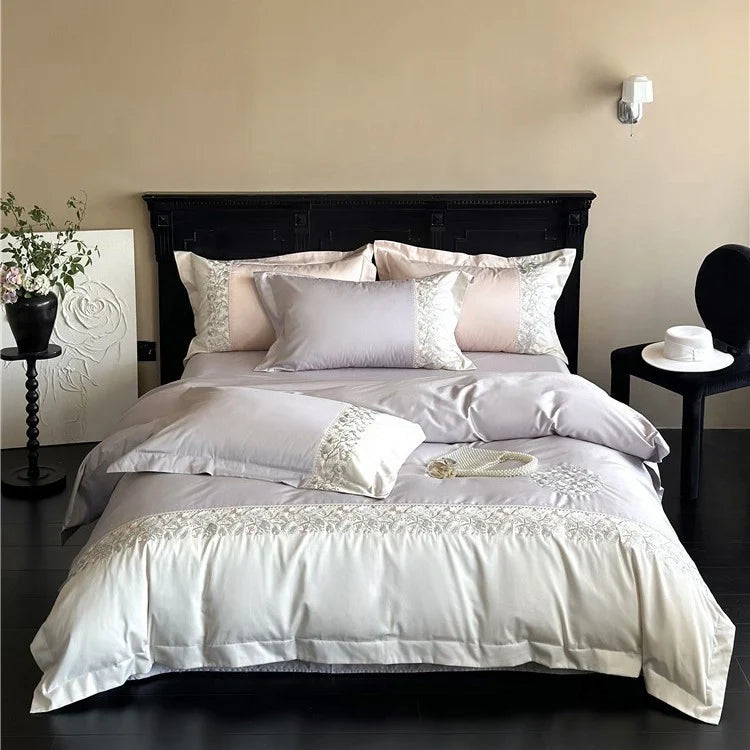 Bedding Set Satin Breathable Floral Relief Embroidery