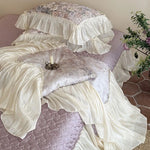 Bedding Set Satin Cotton Blend Floral Pleated Ruffles Easy-Care