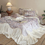 Bedding Set Satin Cotton Blend Floral Pleated Ruffles Easy-Care