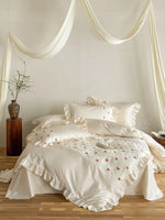 Bedding Set Satin Cotton Blend Ruffle Trim