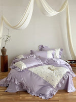 Bedding Set Satin Cotton Blend Ruffle Trim